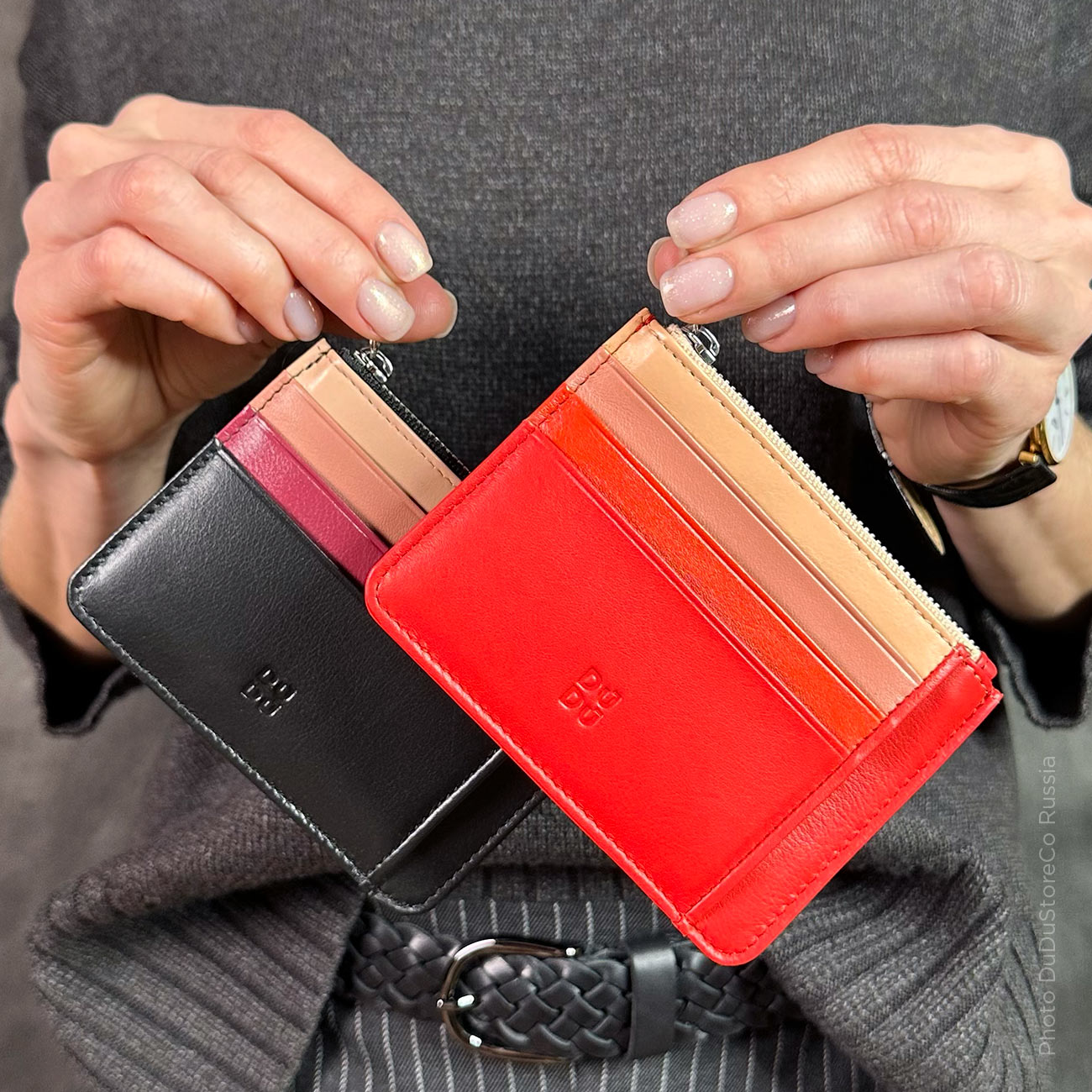 Цветной кожаный кардхолдер на молнии DuDu серии Tiago